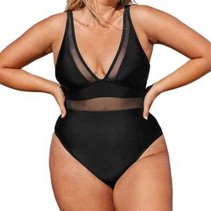 Cupshe V Neck, Sheer Waist, Tummy Control Bathing Suit